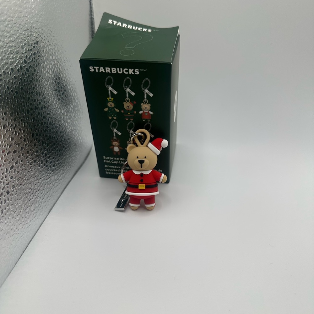 STARBUCKS reusable hot cup lid stopper CHRISTMAS BEAR 2025 Keychain